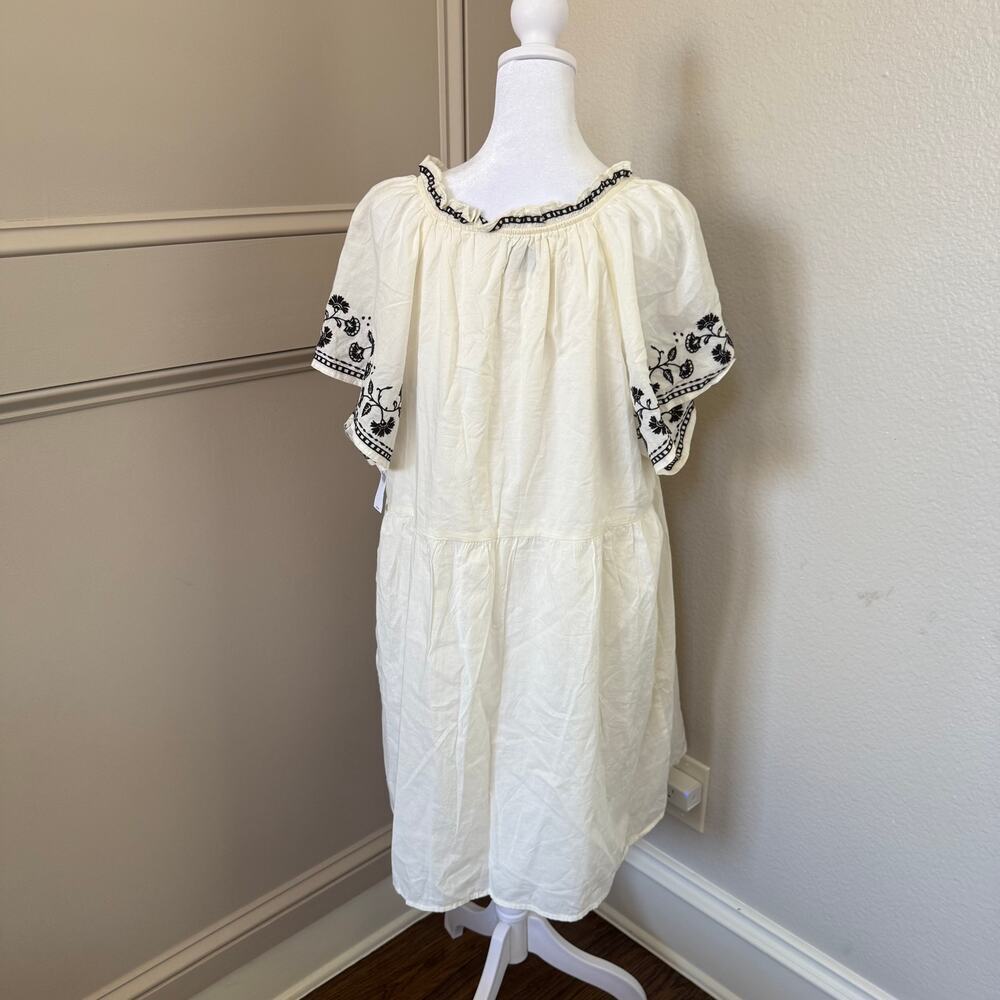 NWT Old Navy Women's Cream and Black Embroidered Mini Swing Dress Size L Cotton - Picture 4 of 7